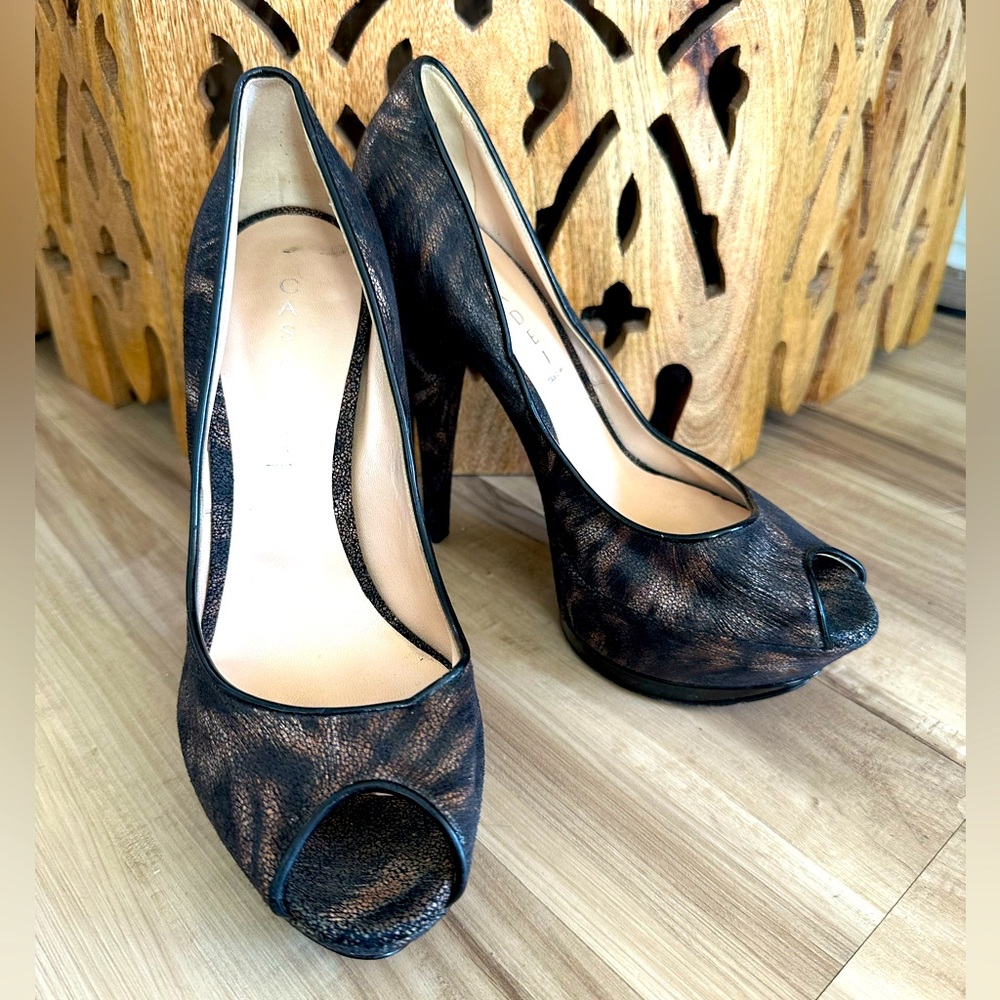 Casadei Peep Toe Platform Heels Animal Print Size 10